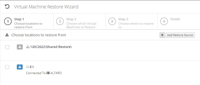 VM restore wizard Altaro