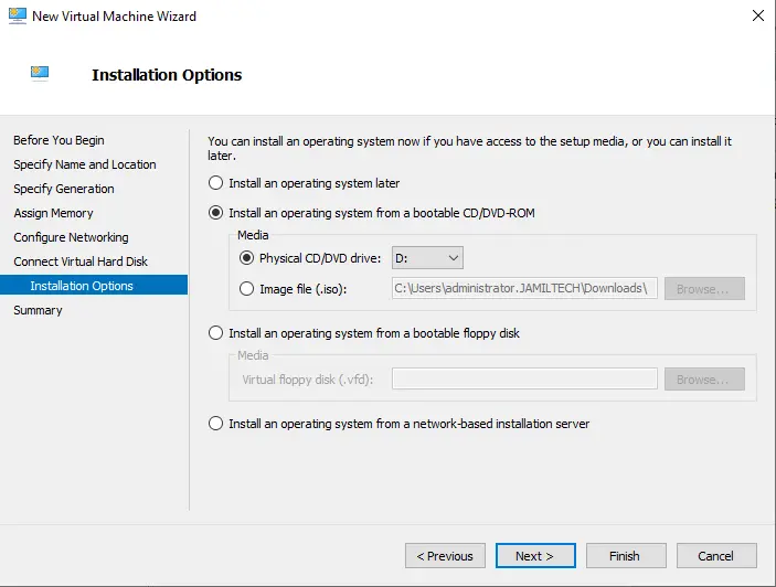 VM template installation options