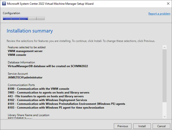 VMM installation summary