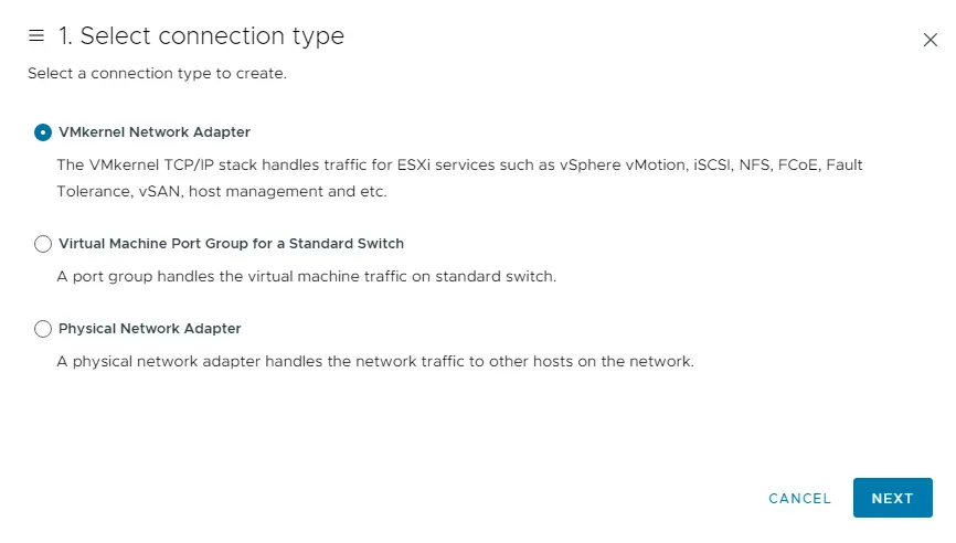 VMkernel network adapter type