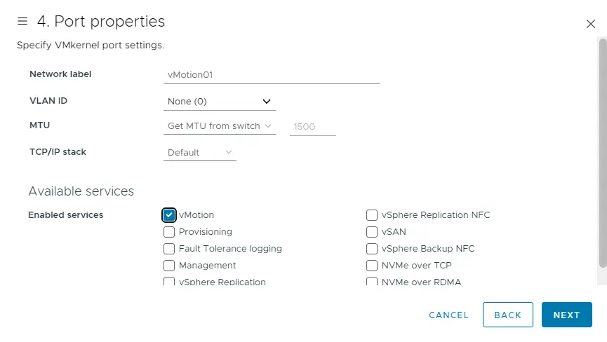 VMkernel properties