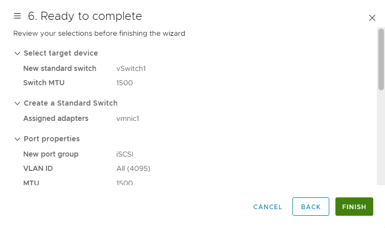 VMkernel review your selections