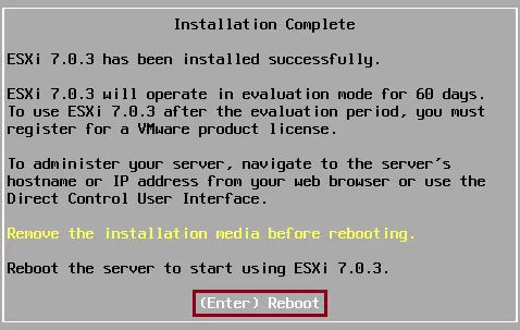 VMware ESXi installation complete