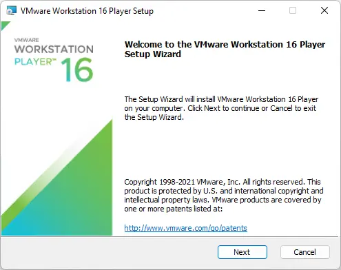 VMware Workstation 16 player setup