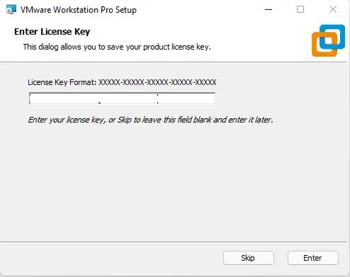 VMware Workstation enter license kay