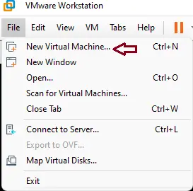 VMware Workstation file menu