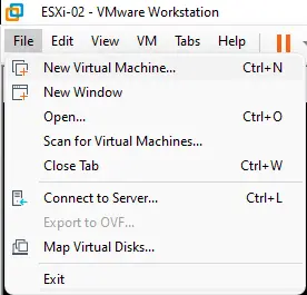 VMware Workstation file menu