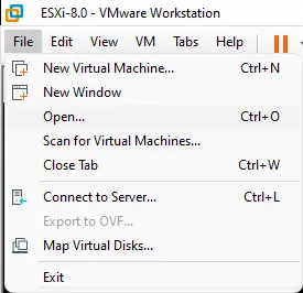 VMware Workstation file menu