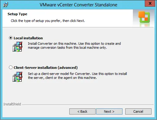VMware converter setup type