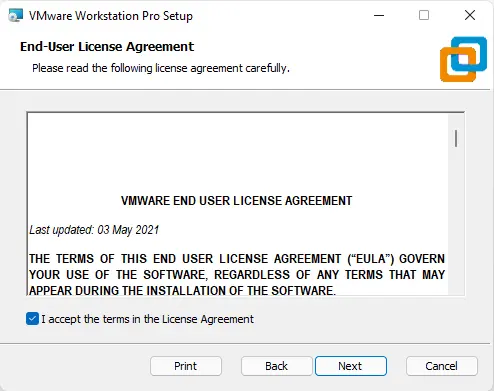 VMware end-user license agreement