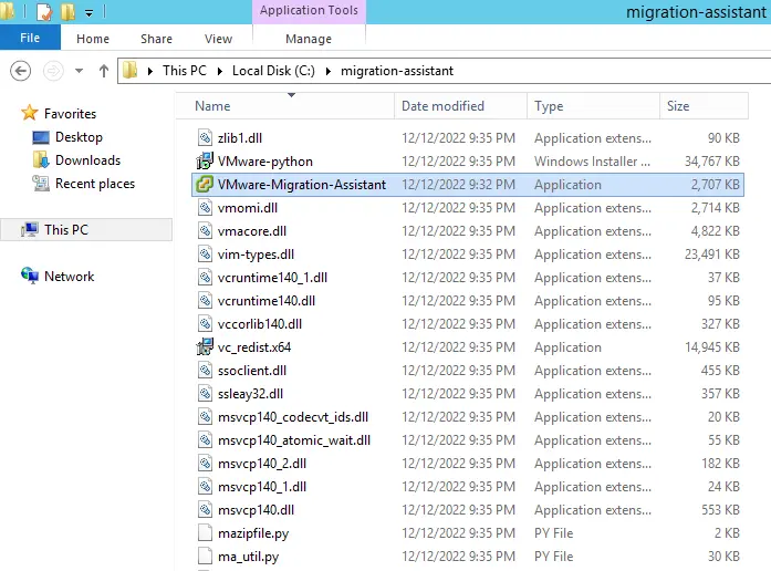 VMware migration assistant