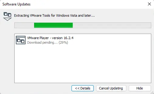 VMware player downloading update