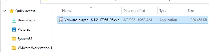 VMware player exe file