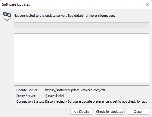 VMware player software updates