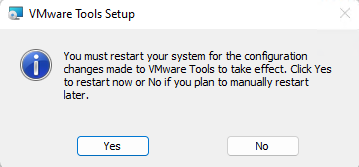 VMware tools setup restart