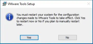 VMware tools setup restart