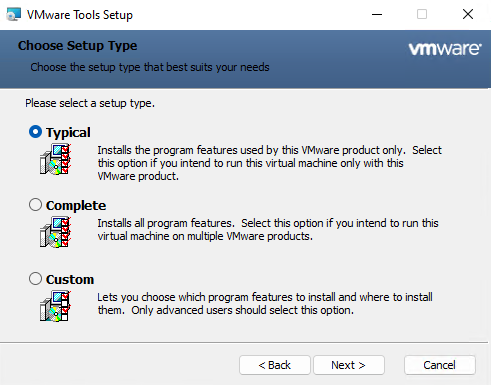 VMware tools setup type