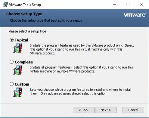 VMware tools setup type