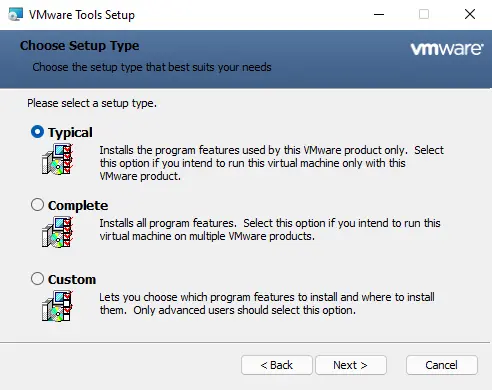 VMware tools setup typical