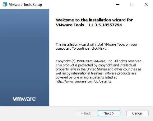 VMware tools setup