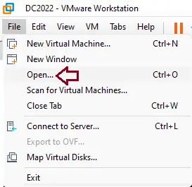 VMware workstation file menu