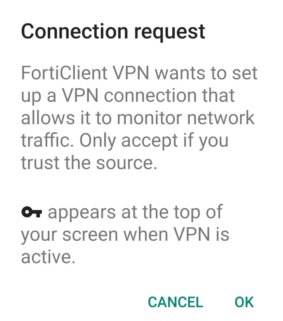 VPN connection request