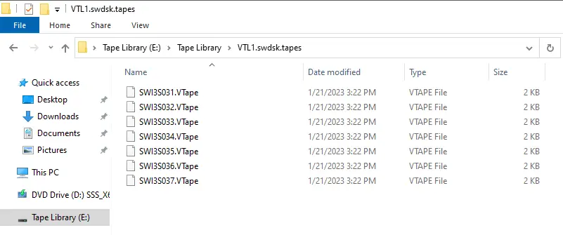 VTL swdsk tapes