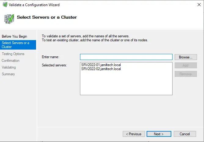 Validate a configuration select servers