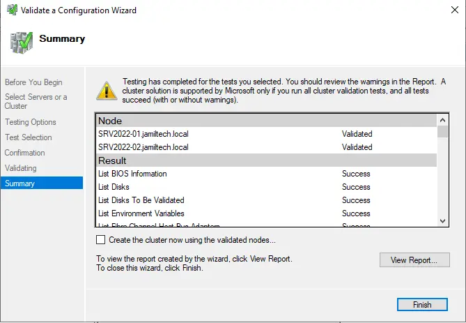 Validate configuration failover cluster summary