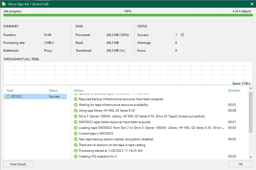 Veeam File to tape job progress