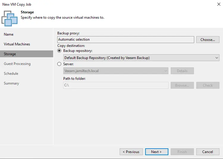 Veeam VM copy job storage