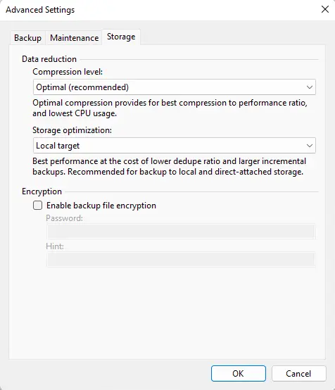 Veeam agent advanced settings storage