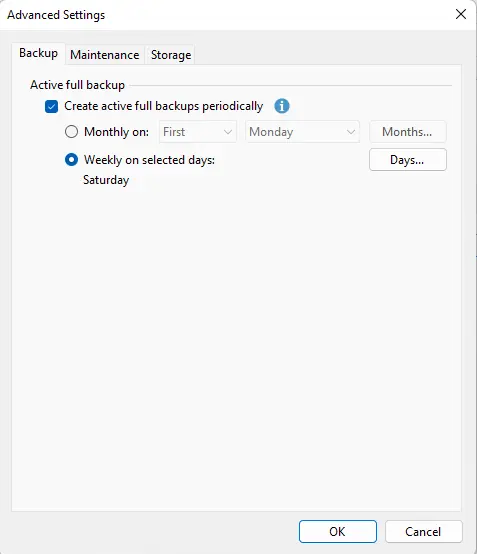 Veeam agent backup advanced settings