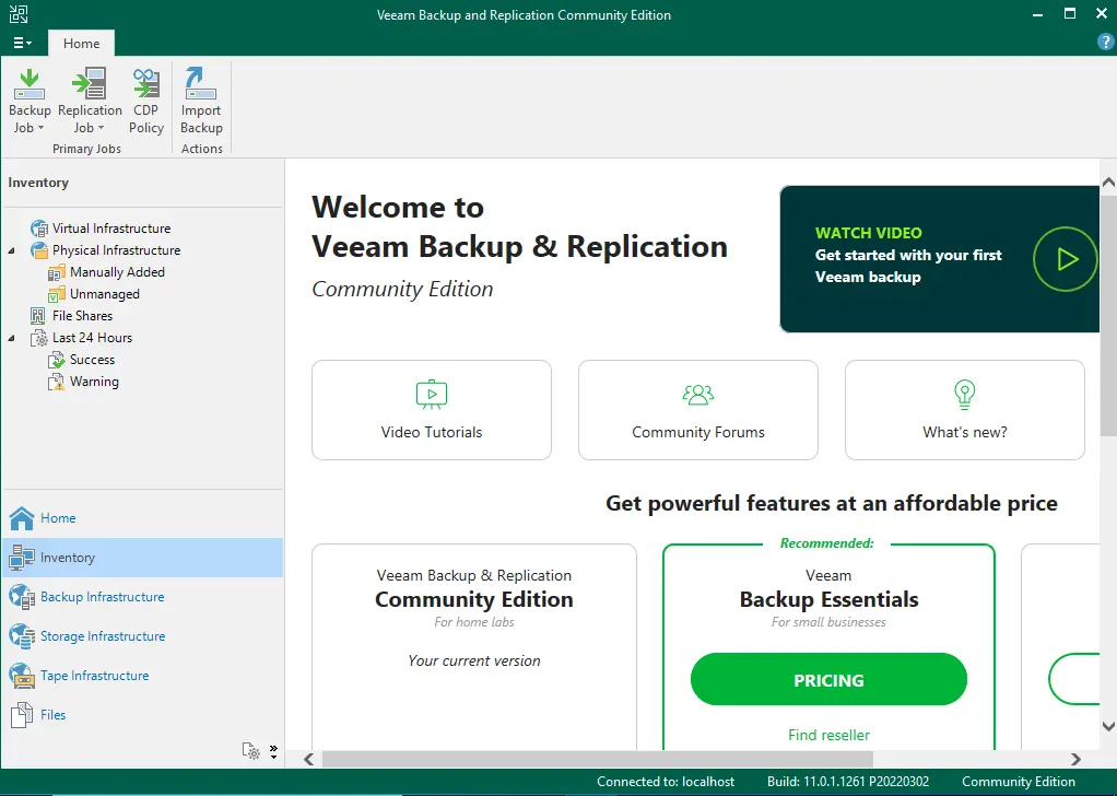 Veeam backup and replication console