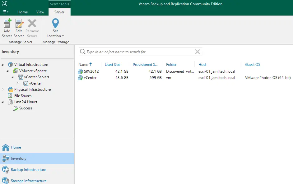 Veeam backup and replication inventory