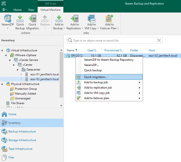 Veeam backup and replication inventory