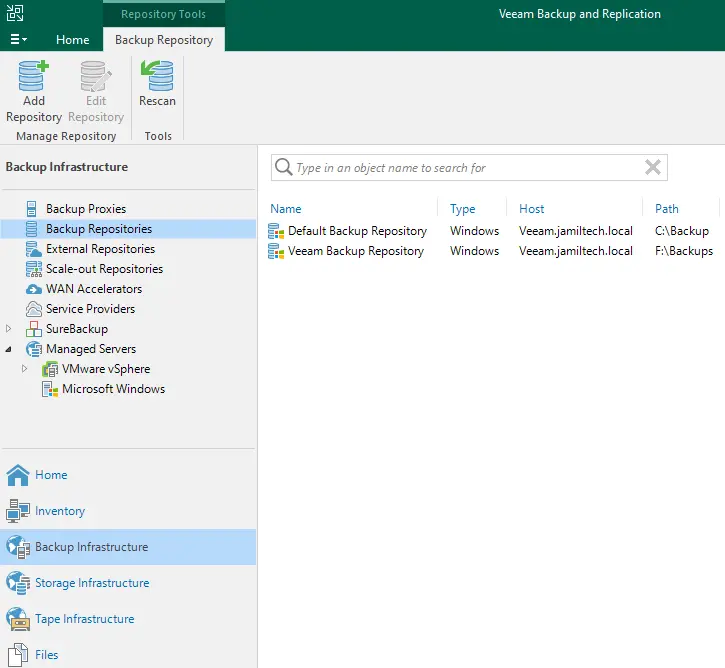 Veeam backup and repository