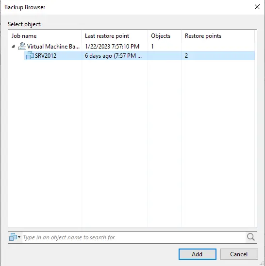 Veeam backup browser object