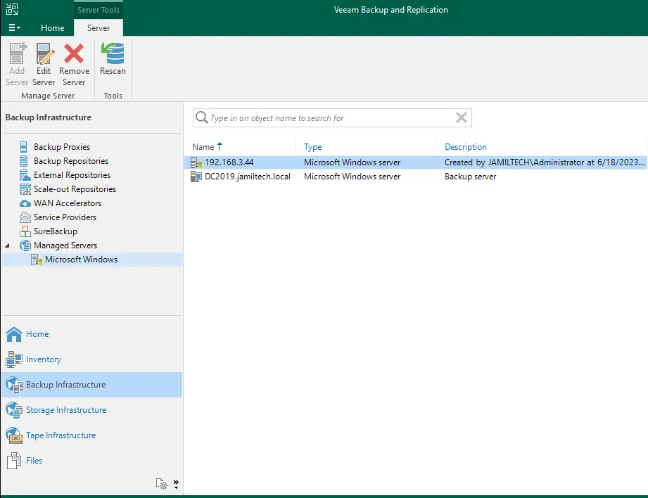 Veeam backup infrastructure option