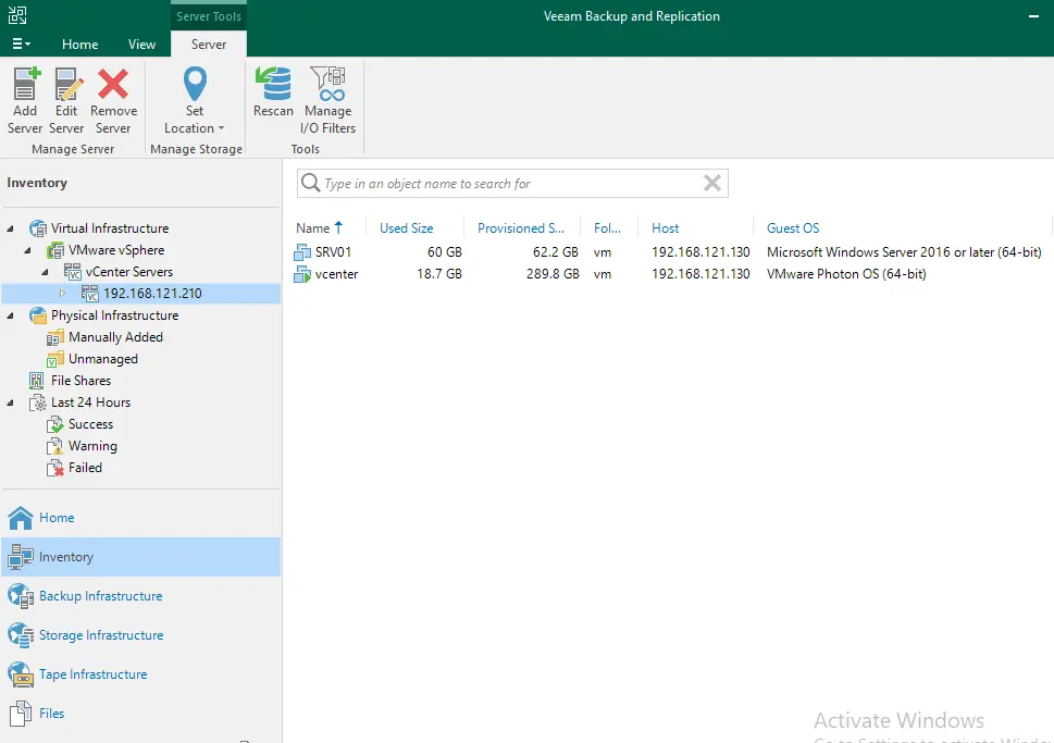 Veeam backup inventory