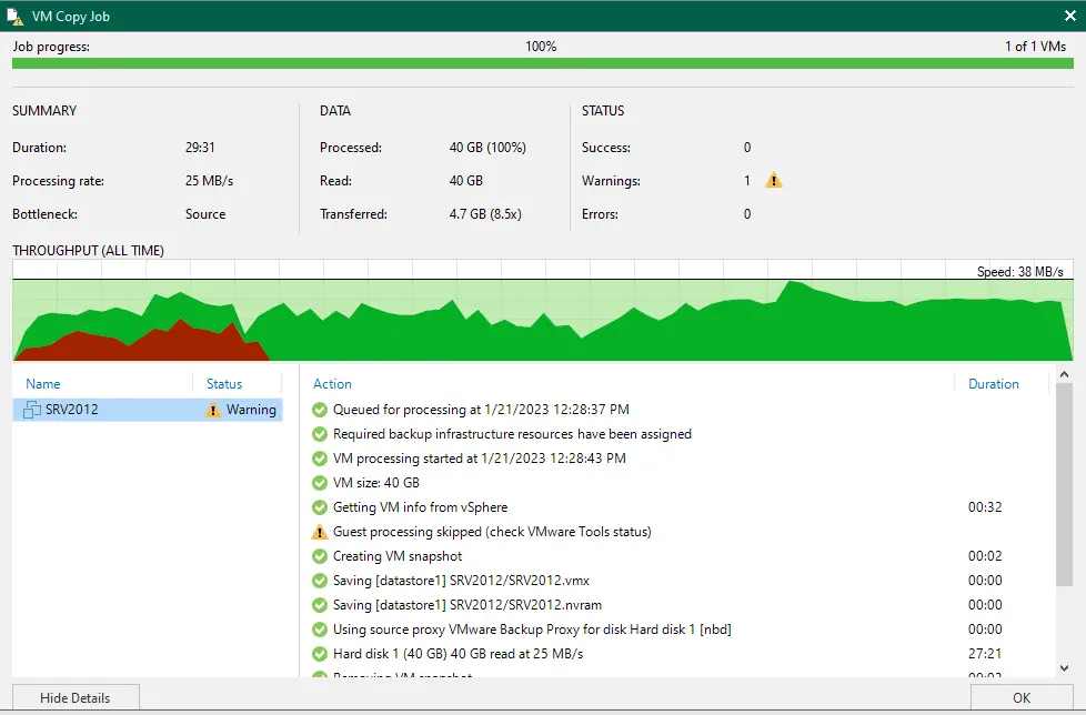 Veeam backup job progress