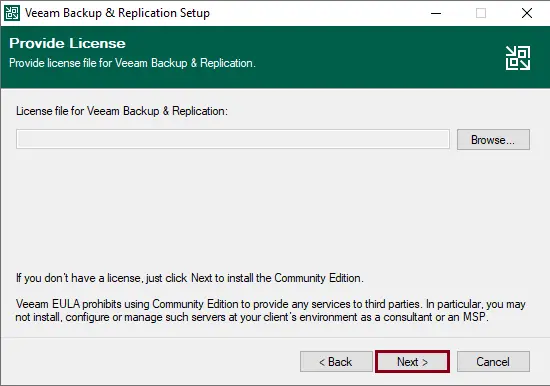 Veeam backup provide license