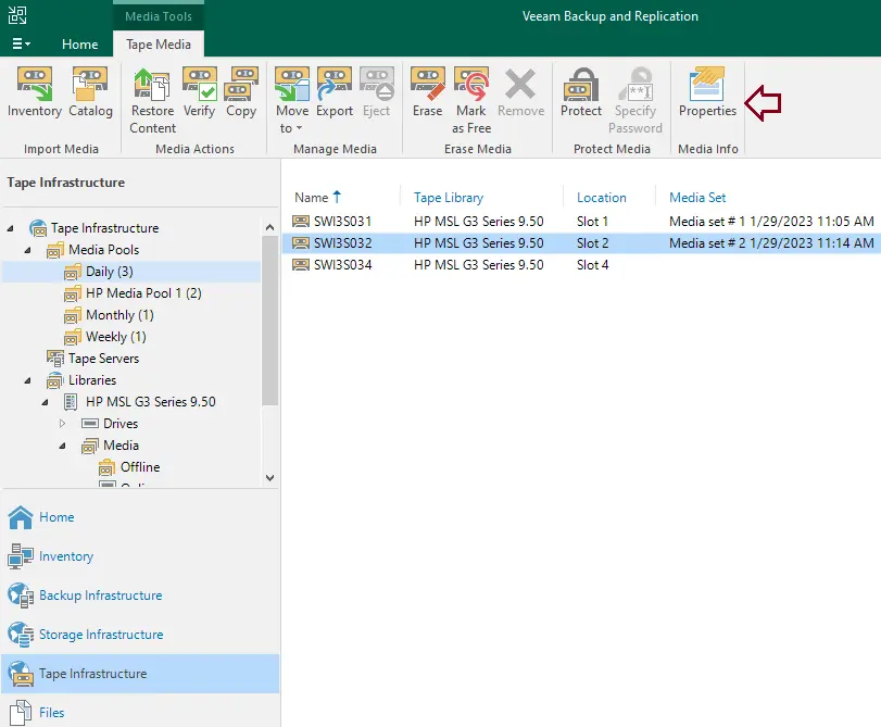 Veeam backup tape media