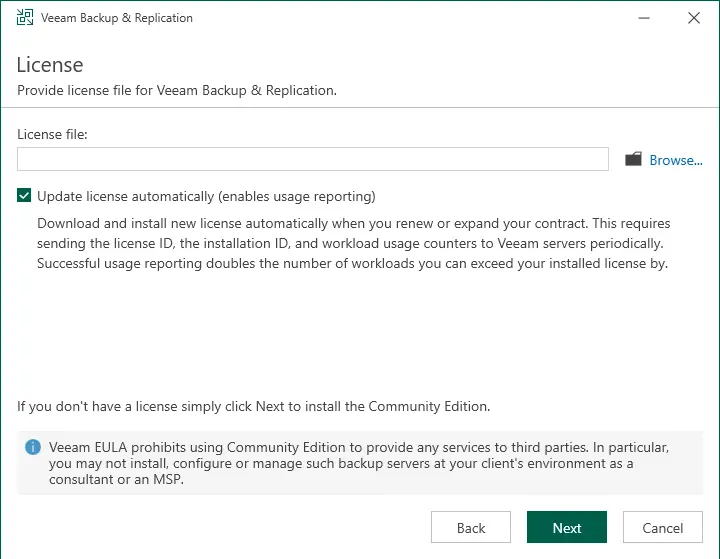 Veeam backup v12 provide license