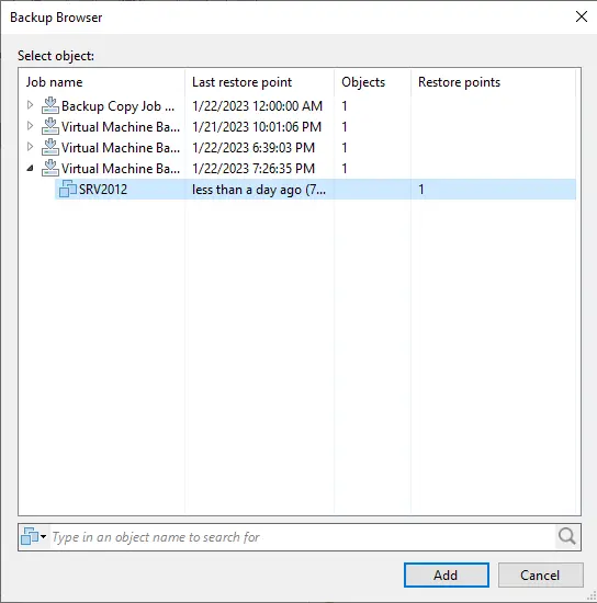 Veeam browse backup