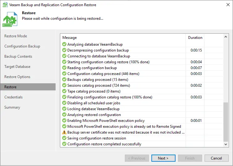 Veeam configuration is being restored