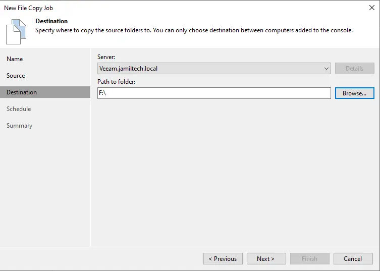 Veeam copy job destination