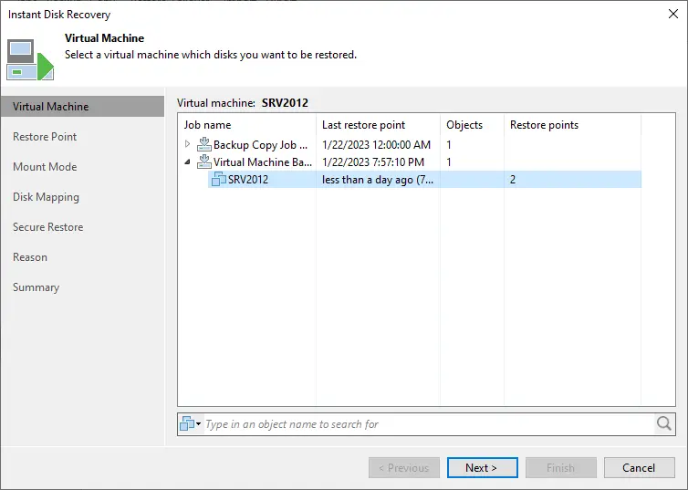 Veeam create instant disk recovery