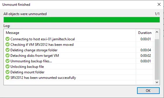 Veeam disk unmounted finish