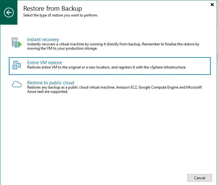 Veeam entire VM restore